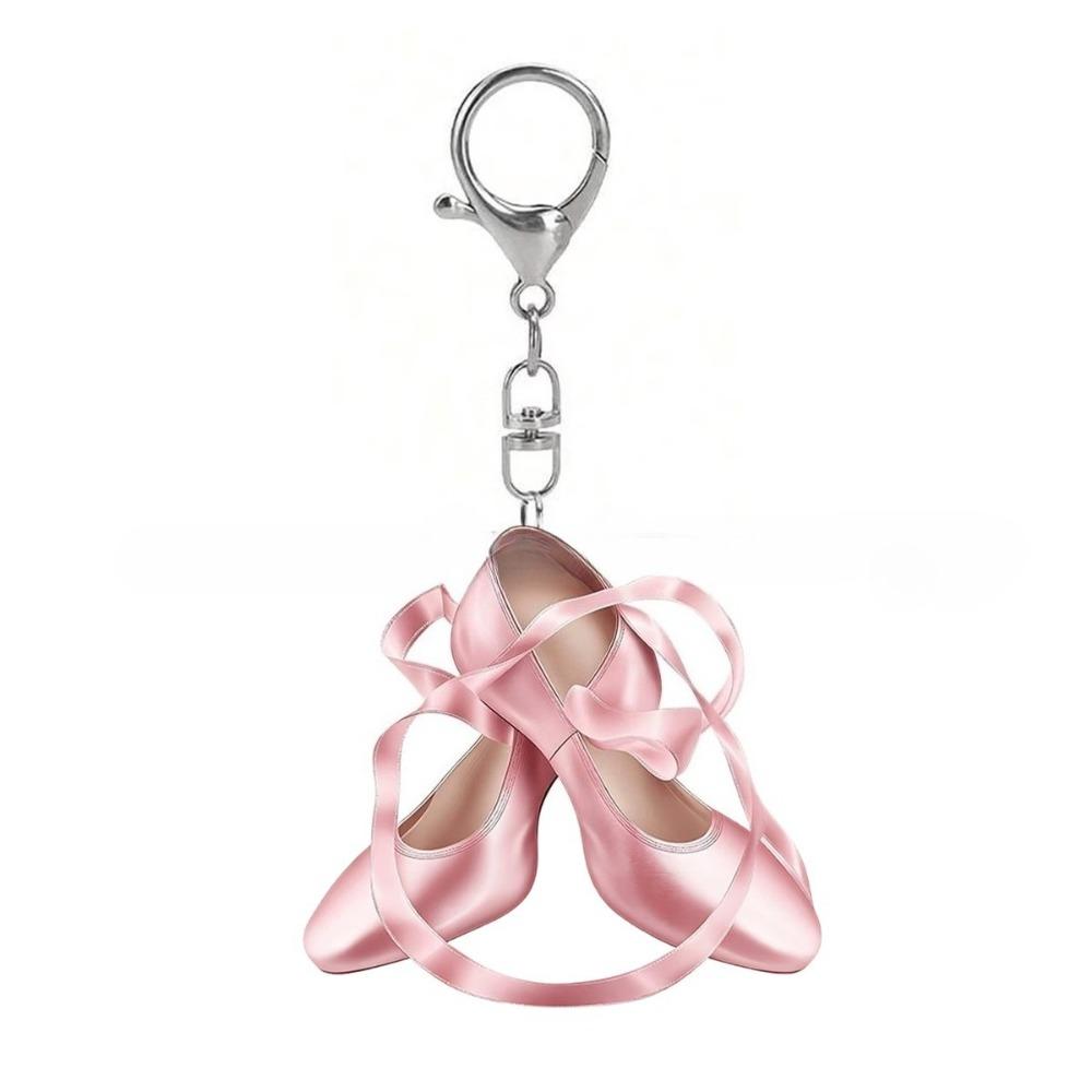 Minimalistisch 2D Acryl Mini Balletschoentjes Roze Lint Strik Danseres Tas Hanger Esthetisch Dans Meisje Rugzak Cadeautas Bedeltje white