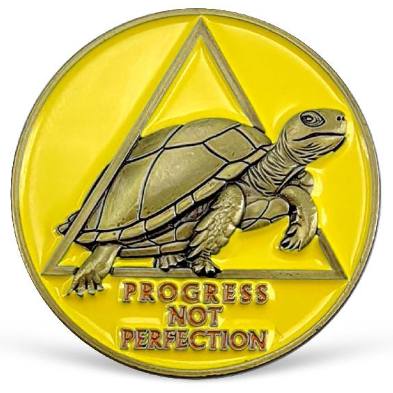 Turtle Sobriety Coin AA Chip Medallion for One Step at A Time Inspirational Sober Chip Affirmation Token Sobriety Gifts for Men Women Alcoholics