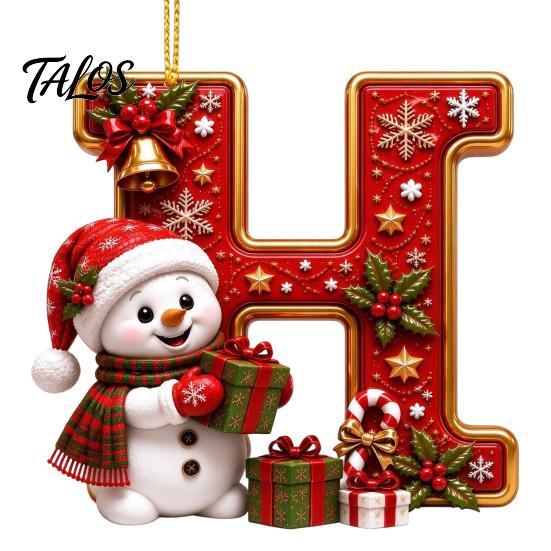 Indoor Holiday Decorations Cute Snowman Letter Christmas Ornament, 2D Flat Personalized A-Z Alphabet Gifts for Family Friends Acrylic Hanging Pendant