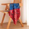 Elegant Autumn Red & Blue Patchwork Mulberry Silk Scarf - Versatile Women's Fashion Accessory