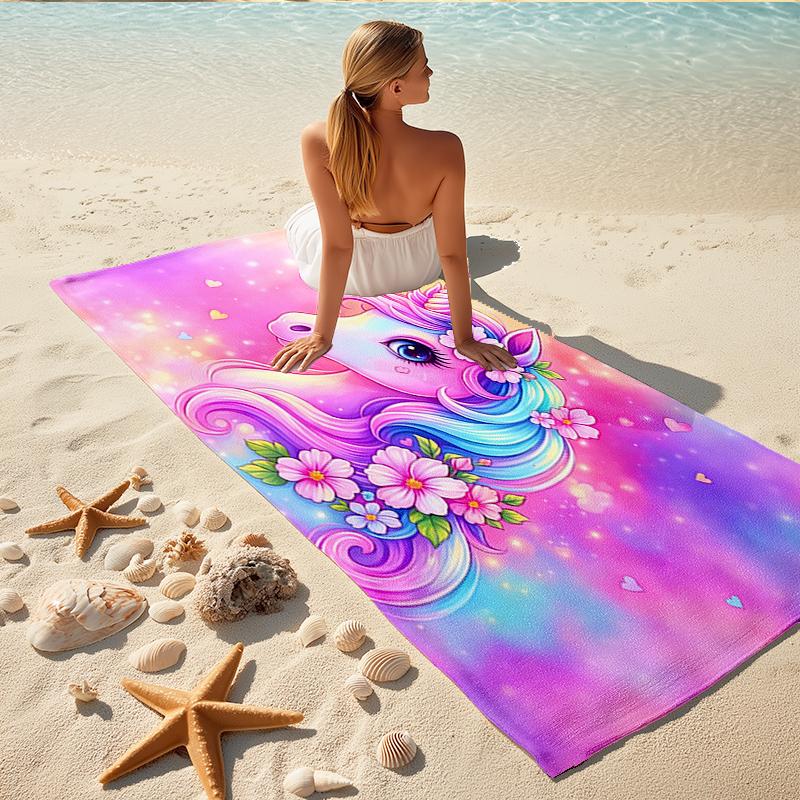 1Pc Unicorn Fantasy Artwork Beach Towel, Quick Dry, Multi-Use for Beach Pool Gym Yoga Home Travel, Christmas, Halloween, Xmas Gift M928241