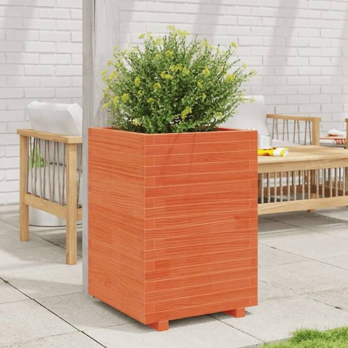 VidaXL Jardinière cire marron 50x50x72,5 cm bois de pin massif, jardinière d'extérieur, bac à fleurs, bac à tomates, 3282576