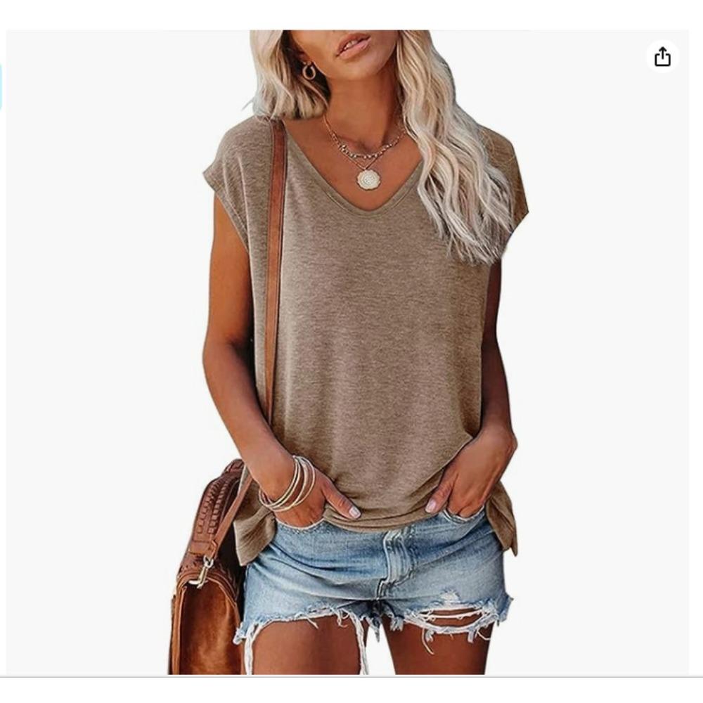 Women's Solid Color V-Neck T-Shirts, Lightweight Soft Cotton Tees for Spring & Summer, Casual Daily Basic Tops