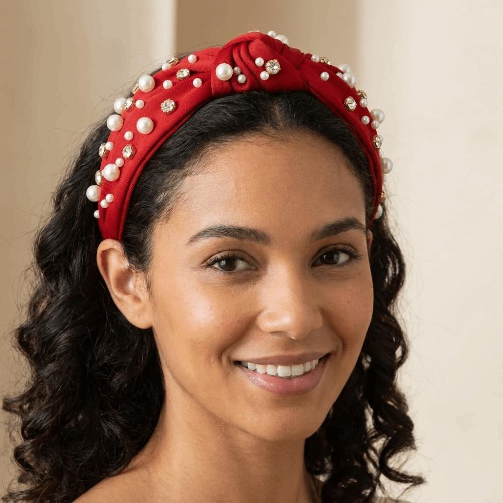 Nail Pearl Head Hoop Solid Color Baroque Headband Vintage Rhinestone Pearl Hairband Adult