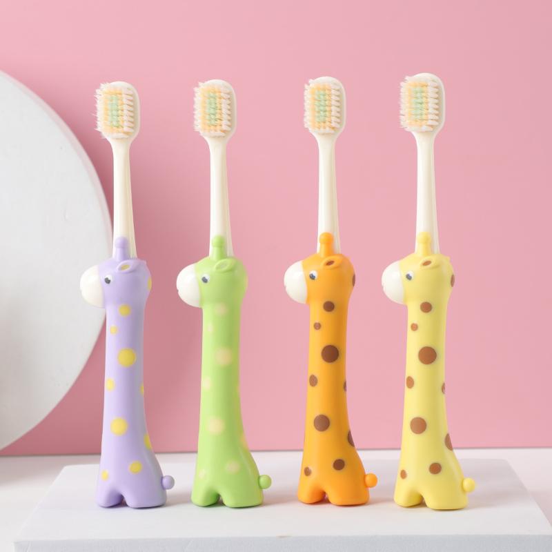 2 Pcs Soft Bristles Kids Toothbrushes Giraffe Shaped Child Cartoon Toothbrush For Kids 3-6-12