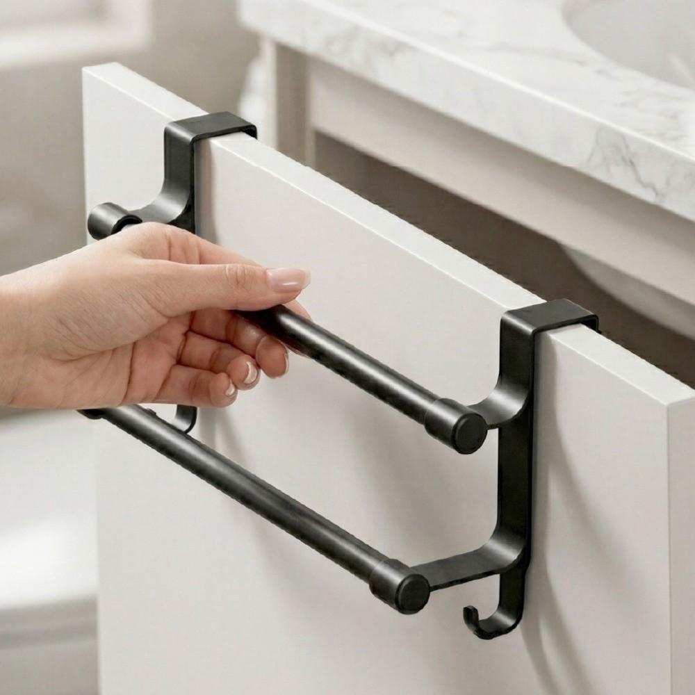 Space-Saving Double Rod Towel Rack Punch-Free Bath Towel Organizer Toilet Storage