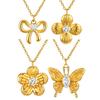 Wind Sweet Girl Stainless Steel Shiny Zircon Bow Flower Necklace Plated 18K Gold Nc-2380