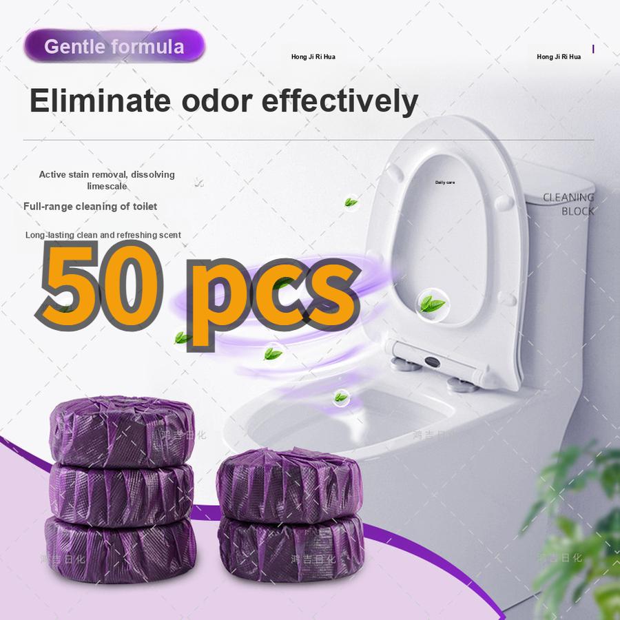 50 pcs Toilet Cleaner Solid Deodorizer Bubble Cleaning Block with Double Antibacterial Effect