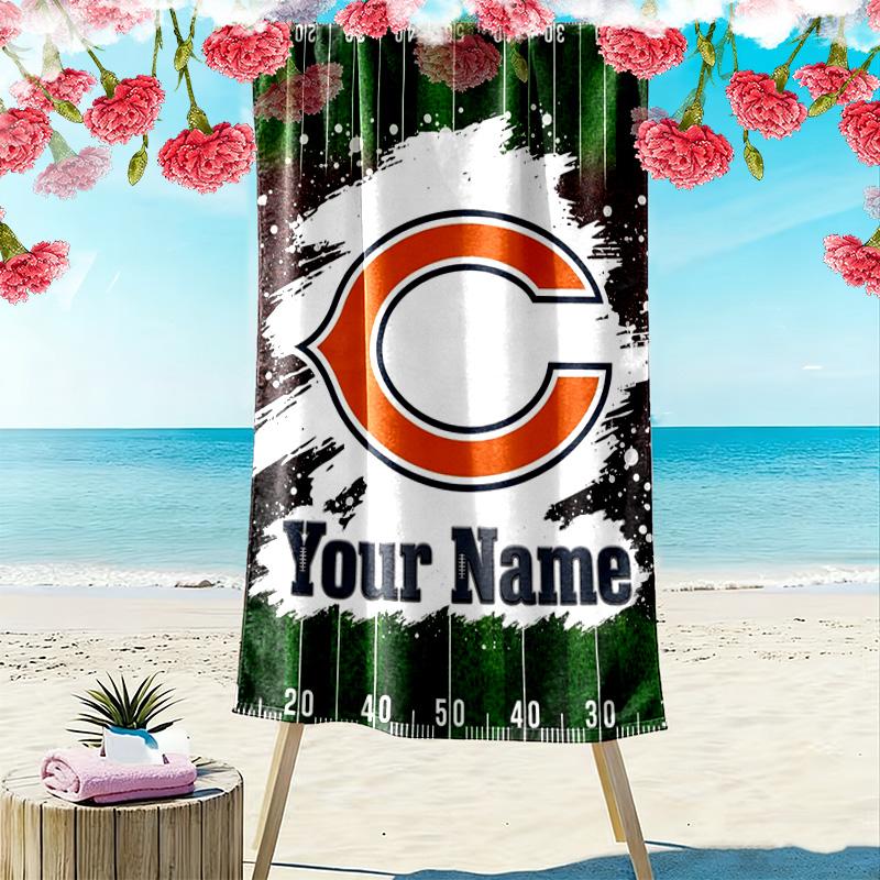 Name Custom Chicago Bears Print Beach Towel, Large Soft Quick Dry Towel for Beach Camping Swimming