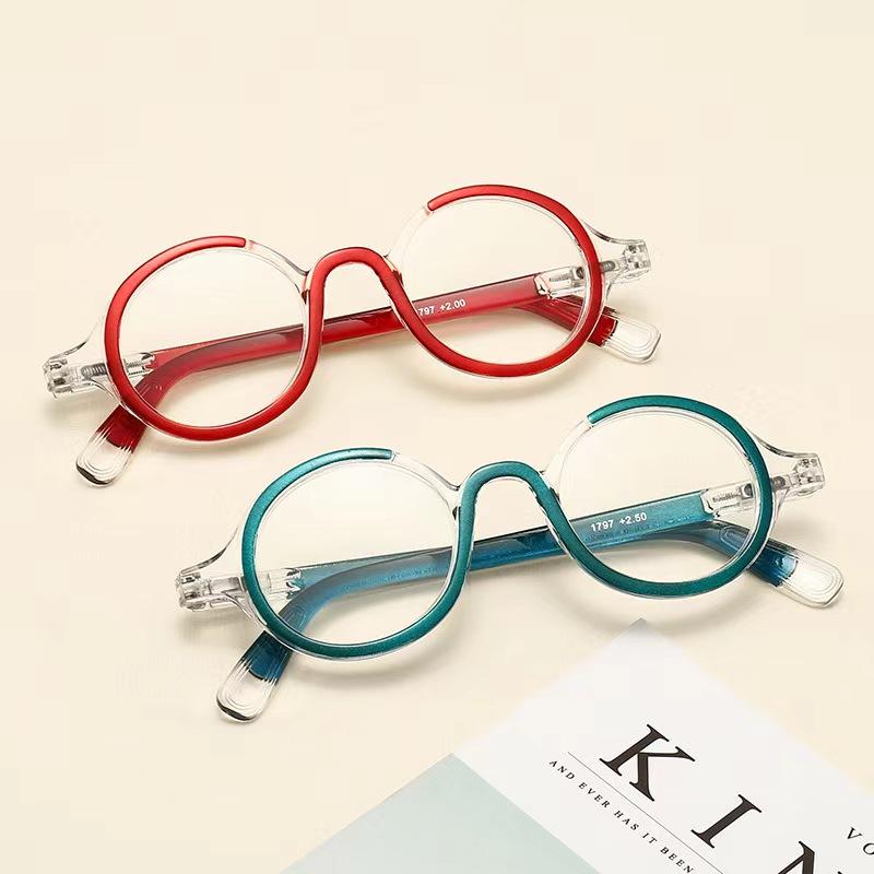 Round Reading Glasses Round Frame Spring Leg Anti-Blue Light Glasses Ultra Light Resin Hyperopia Optical Frame Eyewear