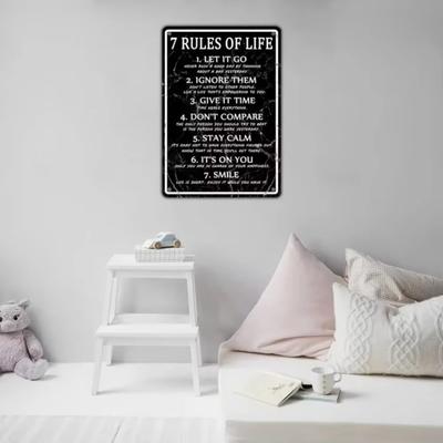 Industrial-Style 7 Rules of Life Metal Plaque – Inspiring Wall Art for Studies & Workspaces