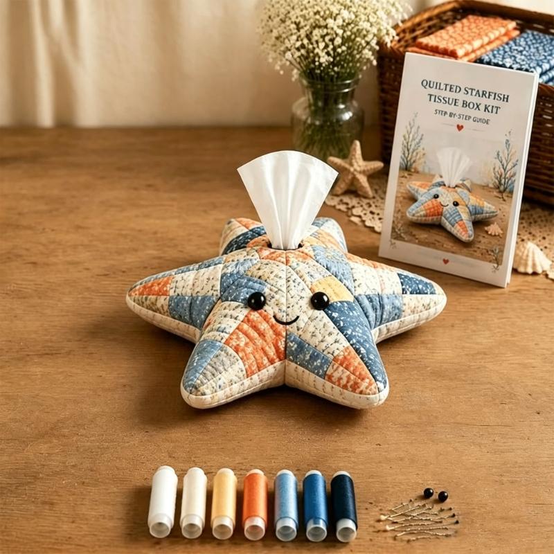 DIY Animal Tissue Box Making Set with Thread Needle Sewing Pin Patchwork Cloth and Sewing Supplies for Home Desk Shelf Display