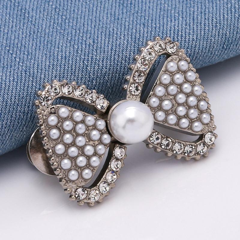 Pearls Bows Trousers Waist Tightener Detachable Jeans Waist Buckle Button Pins No Sewing Required Jeans Button Pin