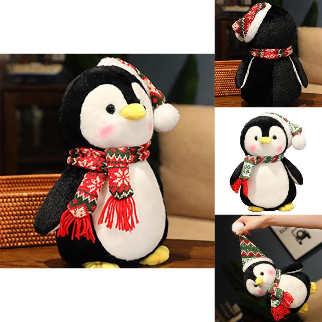 Christmas Penguin Scarf And Hat Plush Toy Holiday Gift For Kids Soft And Adorable