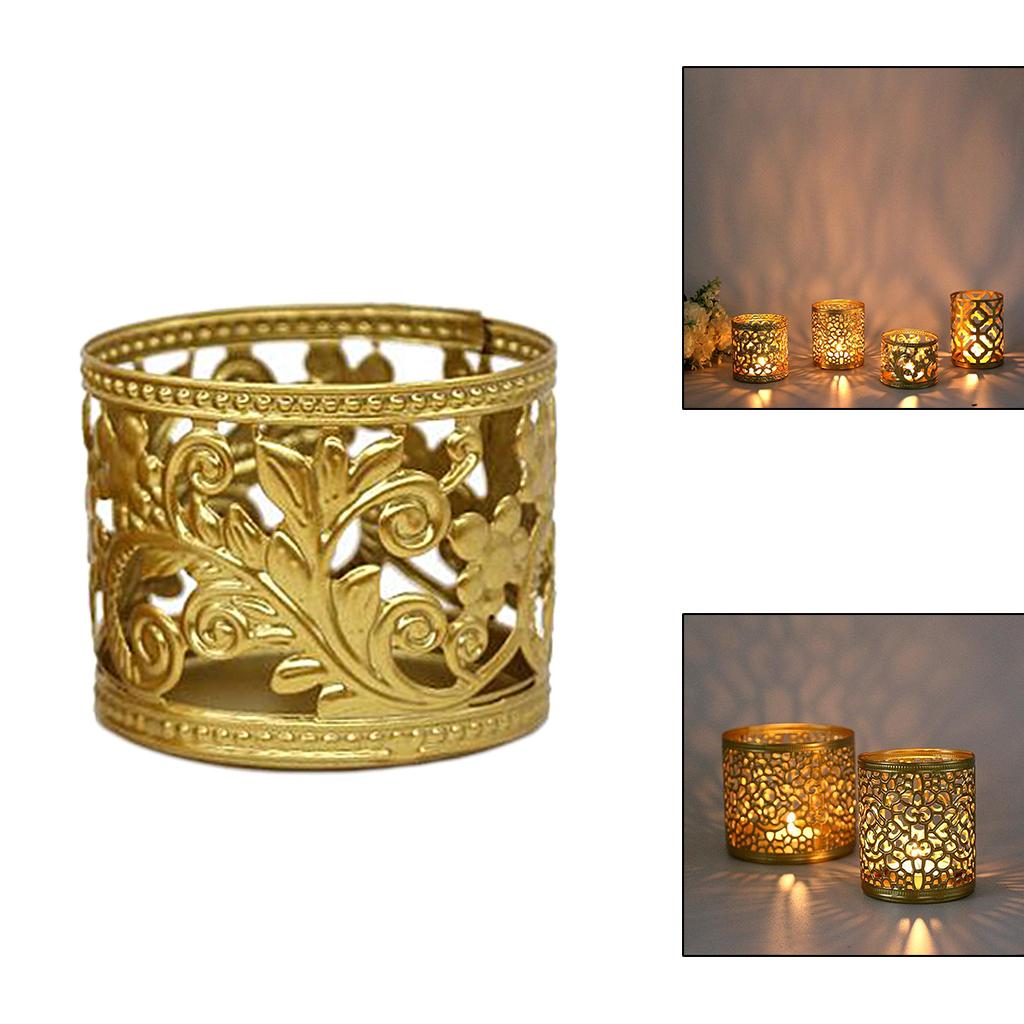 Golden Iron Hollow Candle Holder Creative Floral Carved Candlestick Stand Tabletop Decorative Home Decor