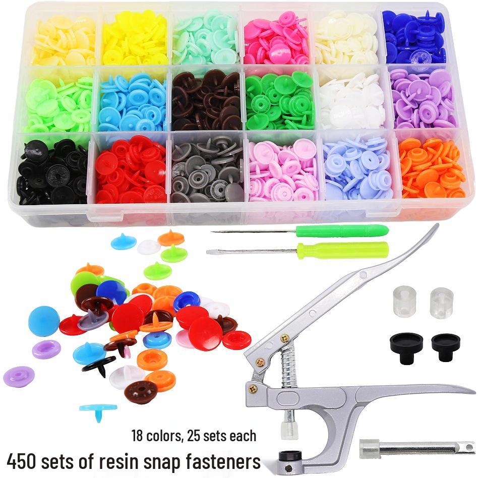 15-Color Resin Snap Fasteners & T5 Tool Set: Multicolored Plastic Buttons for Baby and Children Projects