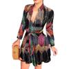 BITCED Women's Long Sleeve V-Neck Tie Fashion Sexy Printed Dresses