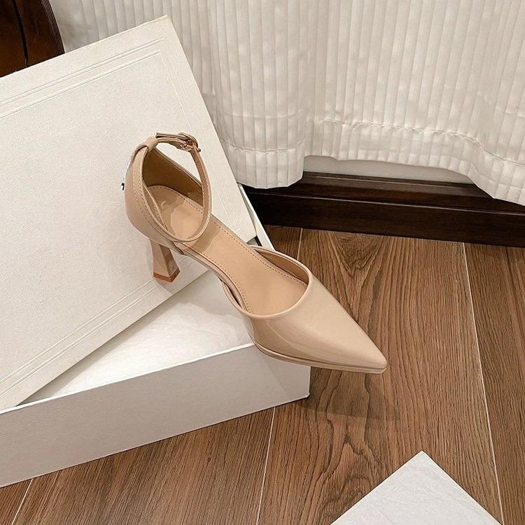 

Fashion Platform One Strap High Heels Women s Medium Block Heel Summer New Pointed Toe Black Single Sandals 40