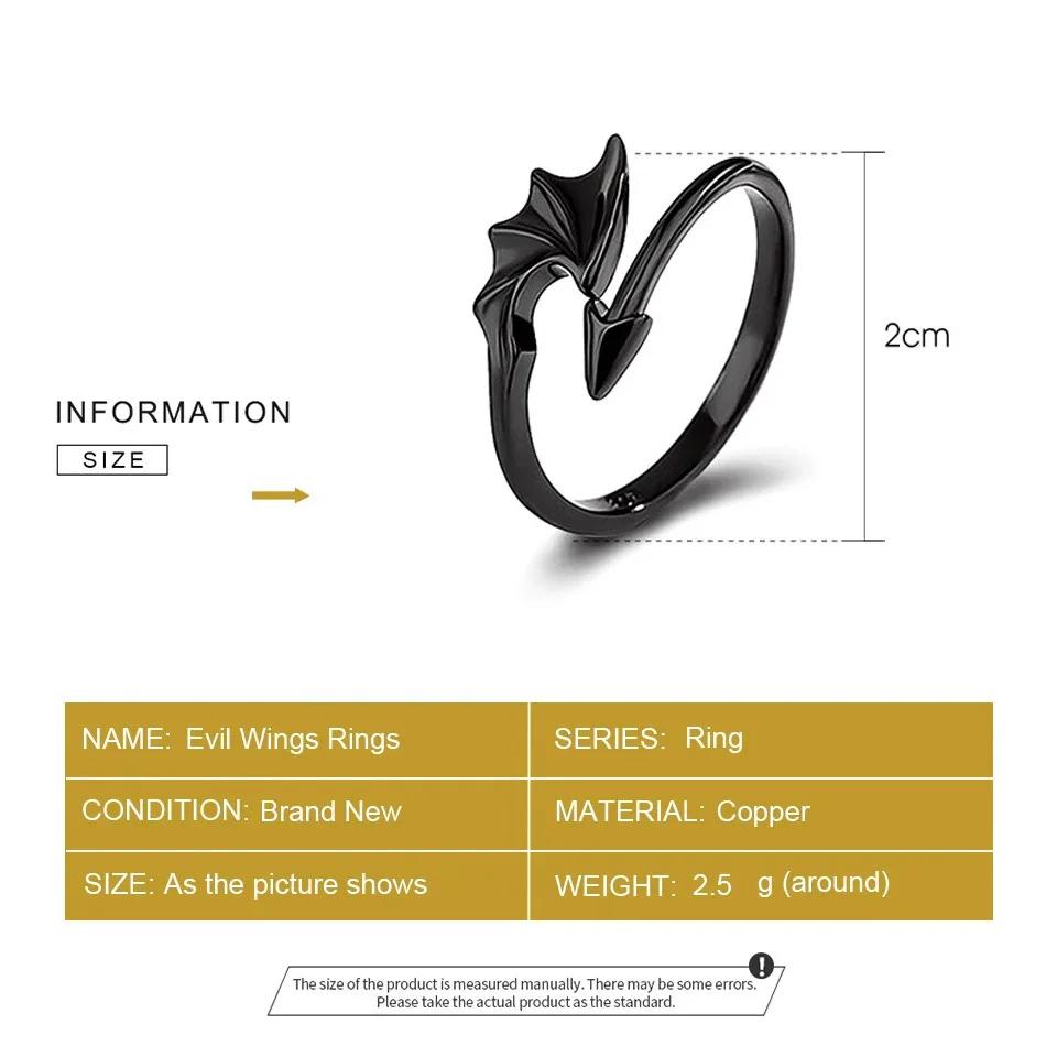 Vintage Evil Wings Punk Rings for Women Men Couple Wedding Ring Opening Angel Wing Version Rings Korean Jewelry