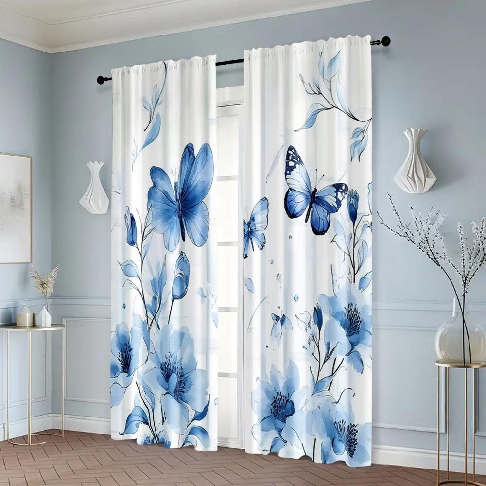 Thermal Creative Curtains Print Violet Butterfly Versatile Polyester Without Rod Insulation Room Curtain Set Of 2 Made Washable