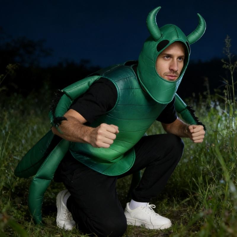Grønn Bille Kostyme Bille Jumpsuits Cap Insekt Halloween Kostymer for Cosplay Utkledning Fest