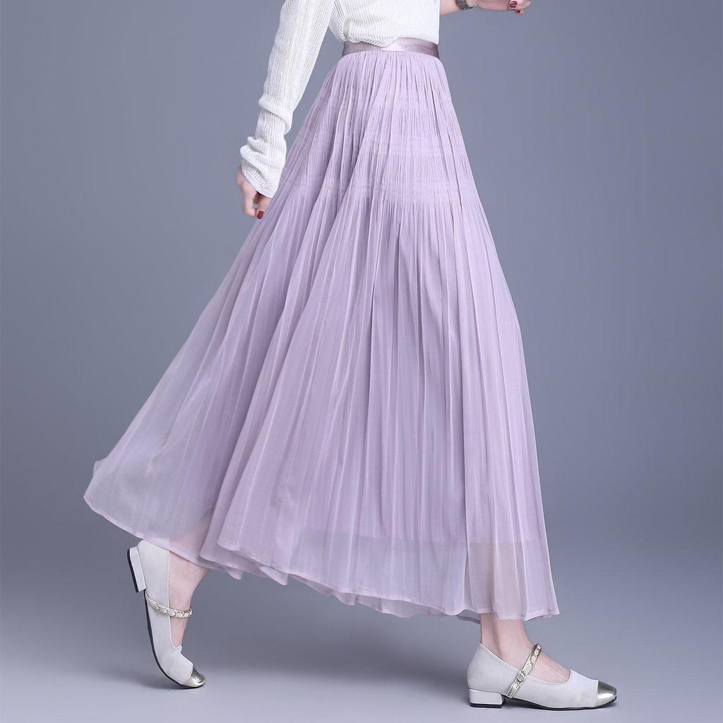 Reversible Pleated Mesh Patchwork Skirt - Spring/Summer 2026 Bean Pleats, Slimming Versatile Style