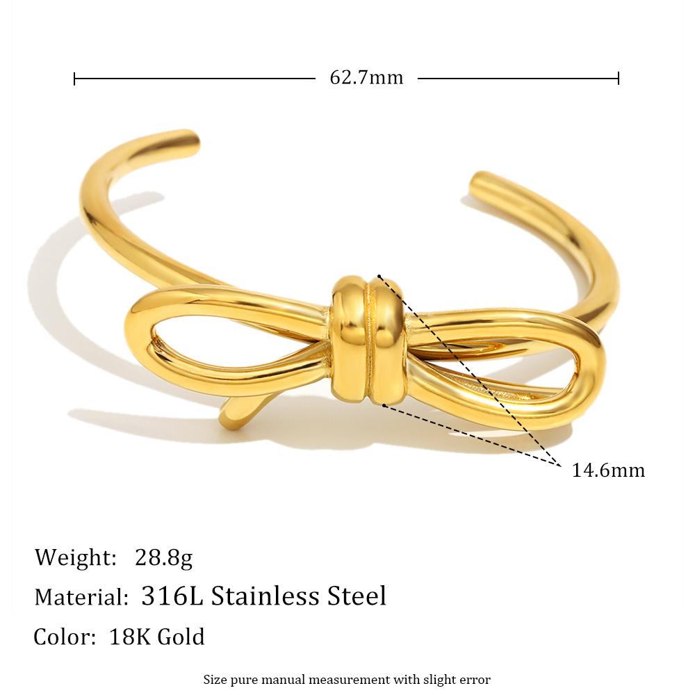 

MamacitaSlay 18K Gold Plated Bow Knot Open Cuff Bangle 18K Gold Plated Waterproof Jewelry For Women Creative Statement Bracelet золотой