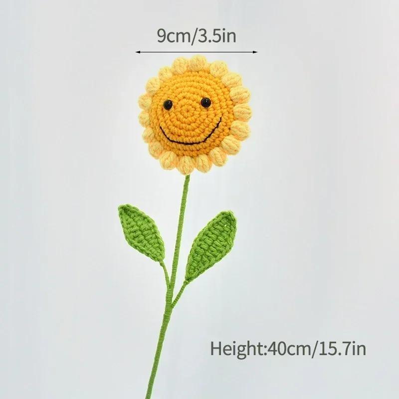 

Handmade Wool Crocheted Sunflower Bouquet - 1 Single Branch with Smiley Face, DIY Decor & Photography Prop