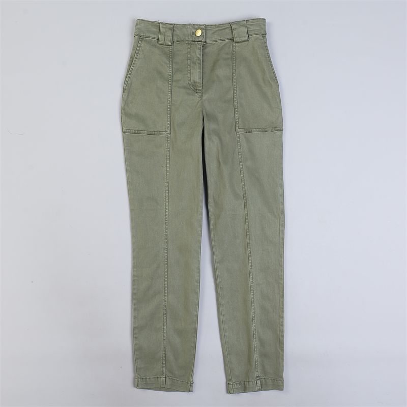 

Export Washed High Waist Pure Color All-Matching Trousers Tencel Cotton 2 Army Green XS