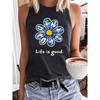 Women's Floral Letter Print Loose Tank Top, Breathable Comfortable Sleeveless Summer Top