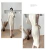 2024 Autumn/Winter Mid-Length Wool Coat with Semi-High Collar Knitted Dress - Women's Black Base Layer