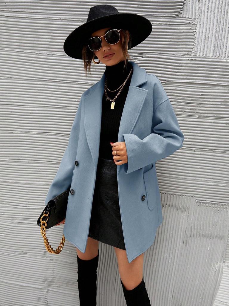 European & American Women's Woolen Long Sleeve Lapel Overcoat