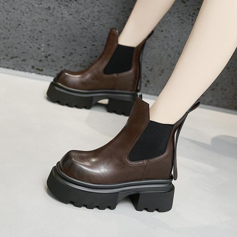 Thick-soled Cigarette Boots Women's 2025 Winter New Martin Boots Thick Heel Small Inner Height Increase 10cm Chelsea Short Boots