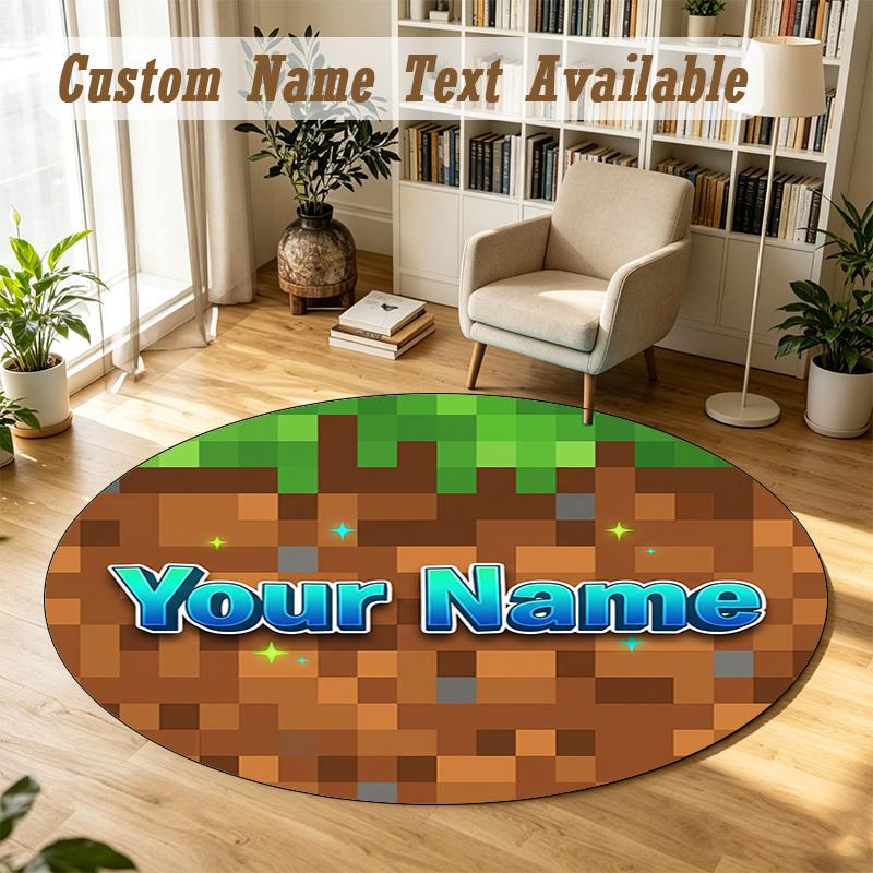 Round Rug Custom NameMinecraft Pattern Non Slip Carpet Home Floor Decor