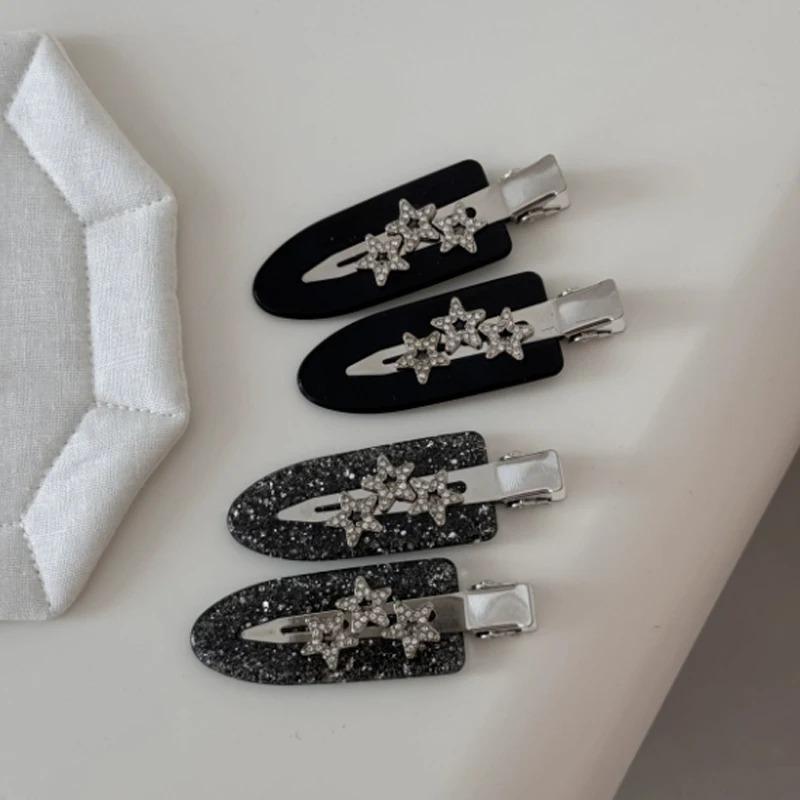 2 Stück Flash Diamant Stern Nahtlose Seiten Haarspangen Retro Mode Pony Haarspange Haarschmuck für Frauen Make-up Styling