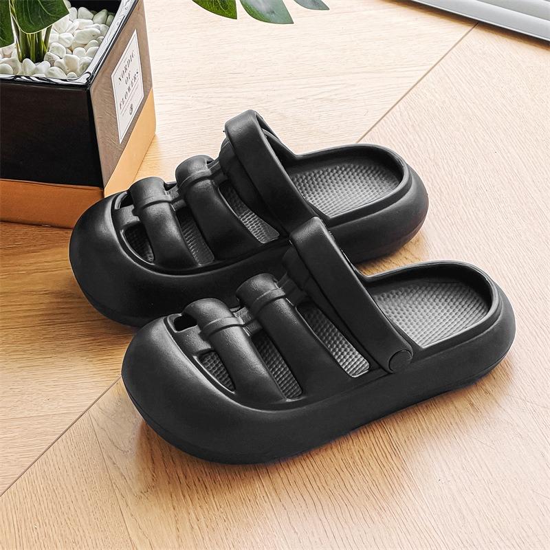 

Spring and summer girls non-slip versatile cool slippers round head wear-resistant fashion solid color casual beach 36-37 чорний