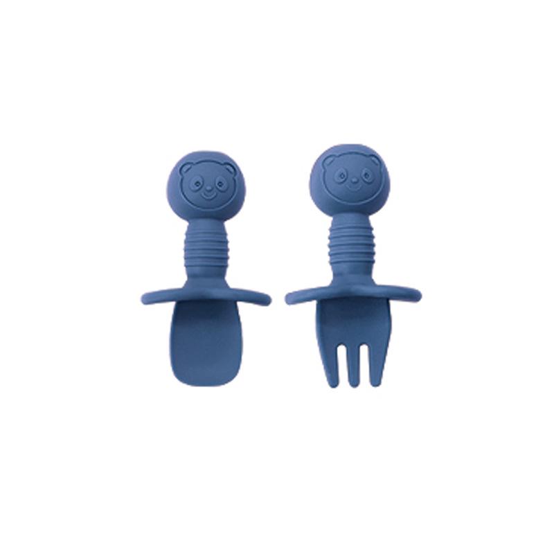 Children's Silicone Divided Plate & Cartoon Bear Spoon Fork Set - Drop-Proof Infant Feeding Tableware