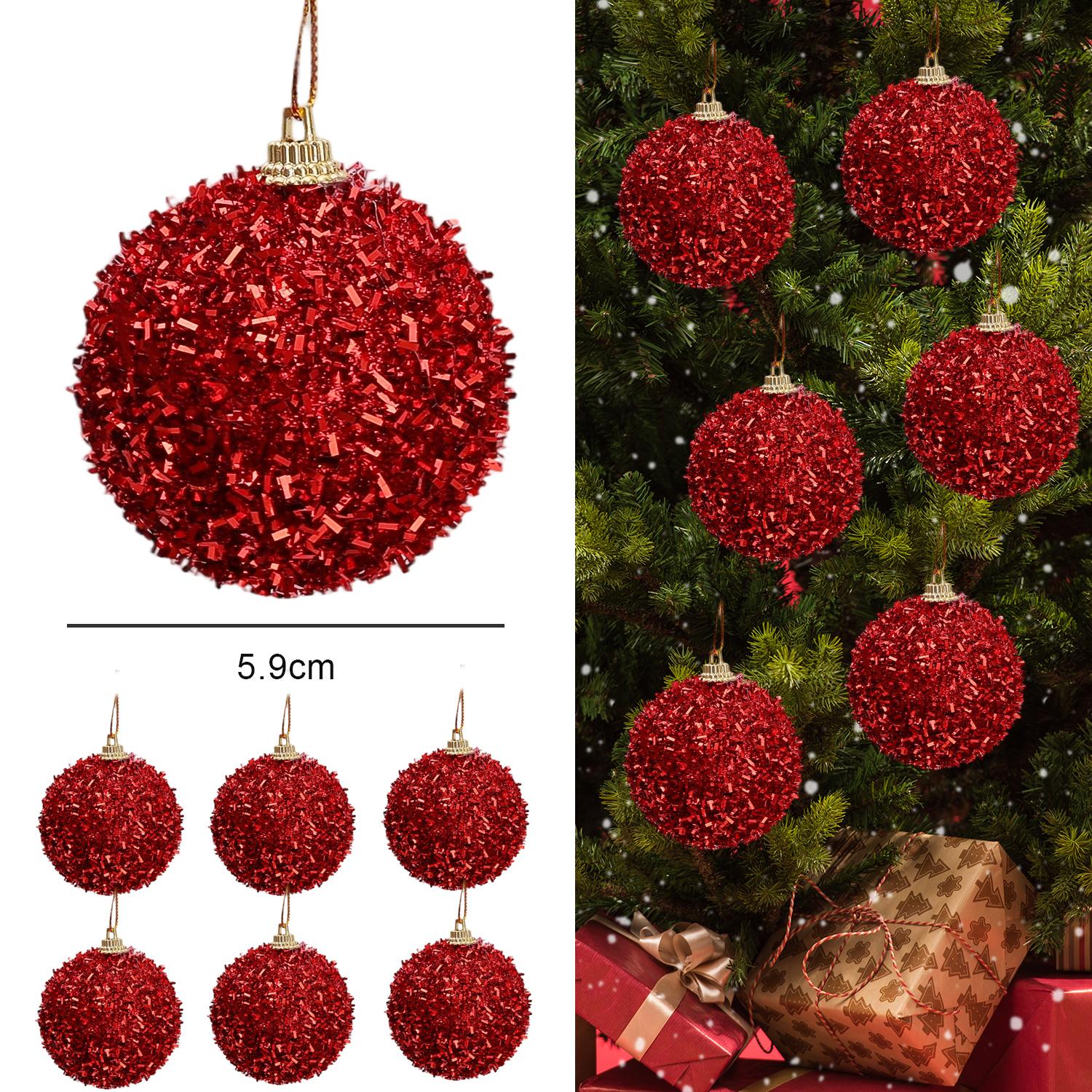 

30/6pcs Sparkling Red Gold Glitter Christmas Ball for Xmas Tree Ornaments 6cm Color Ribbons Warpping Xmas Balls Party Home Decor 6pcs- (1box) красный