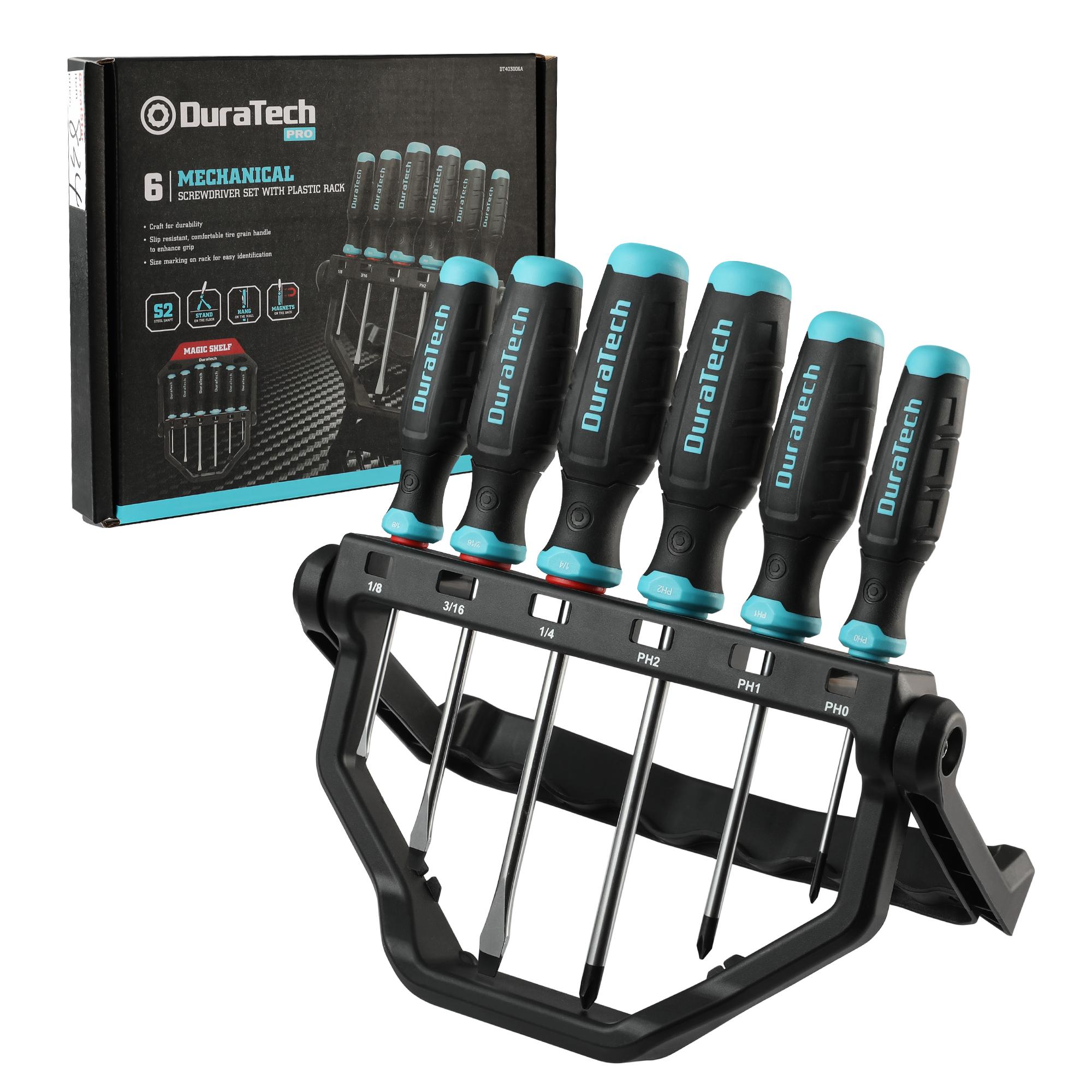 

Набор из 6 магнитных отверток DURATECH, 3 крестообразные и 3 плоские отвертки S2 из стали с вращающейся на 180° полкой для хранения,