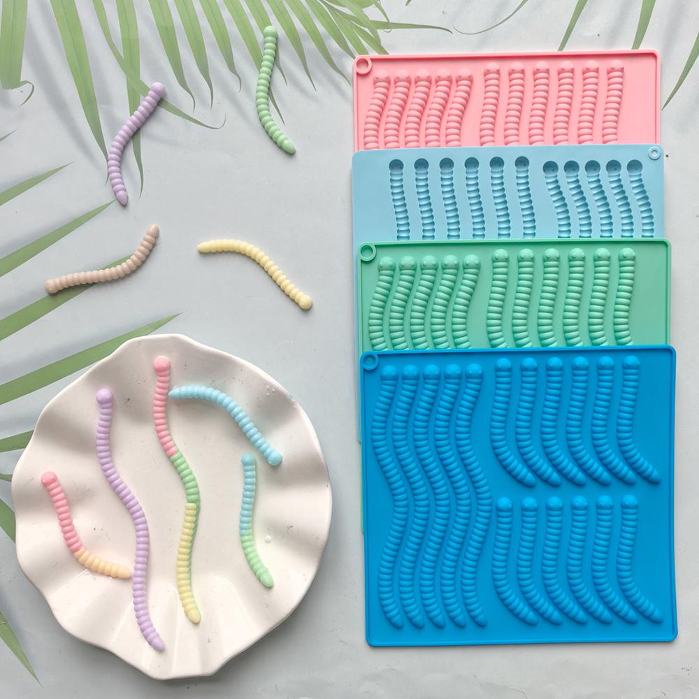 Gummy Worm Soft Candy Silicone Mold DIY Chocolate Candy Pudding Biscuit Ice Grid Tray for Fruit Snack Non-Stick Baking Mold