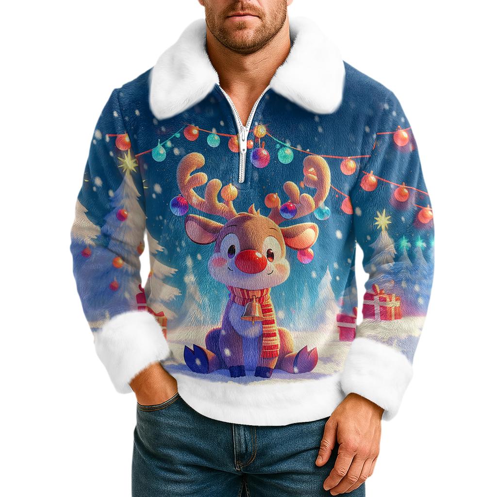 Pánská volnočasová mikina s polovičním zipem a kapucí s vyklápěcím límcem