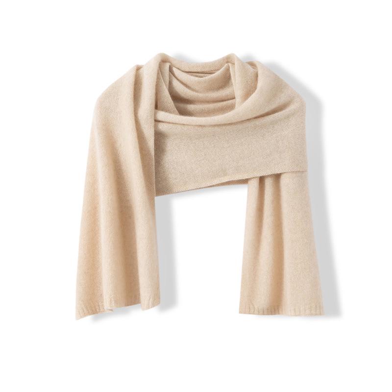 Women's 100% Pure Cashmere Solid Color Knit Shawl - Warm Fashion for Autumn & Winter