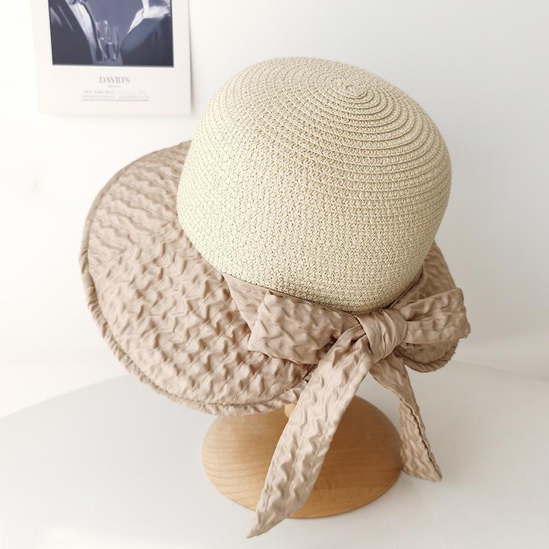 Spring and Summer Pleated Bow Sun Hat Children's Fashion Versatile Splicing Straw Hat Sun Protection Sun Bucket Hat