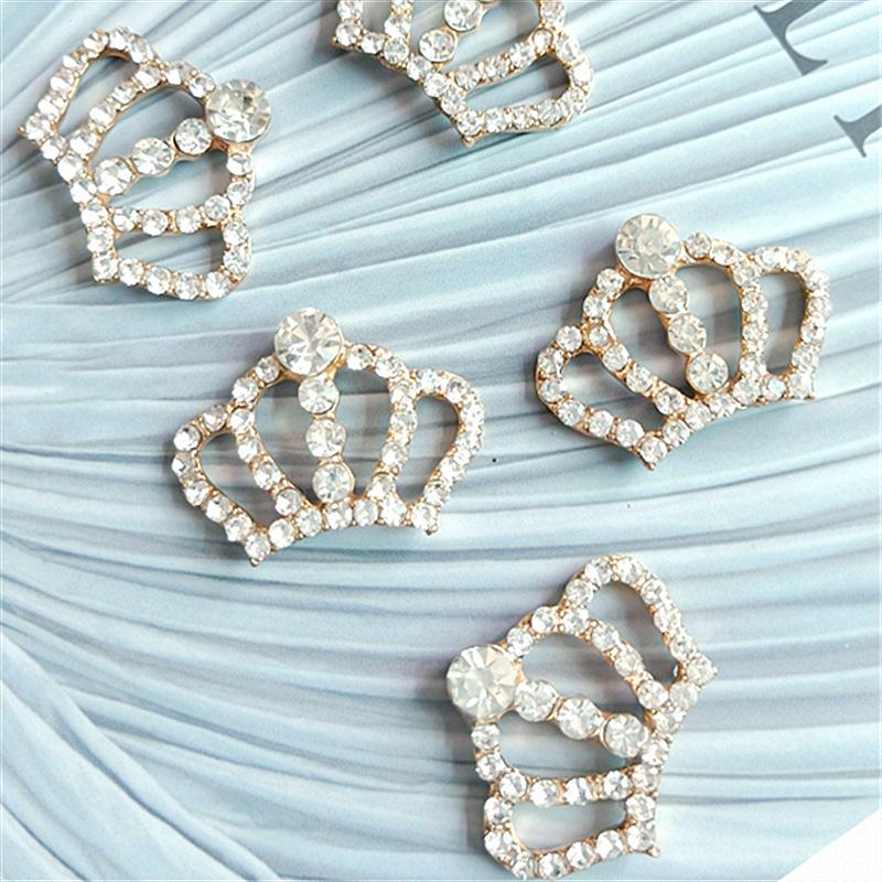 10Pcs 33*22MM Fashion Chic Silver Crystal Crown Buttons For Wedding Invitation Rhinestone Button For Decorate Craft