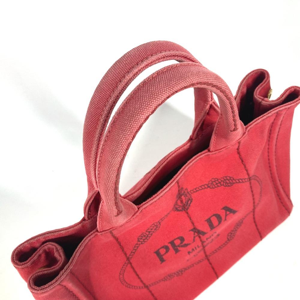 PRADA Logo Canapa SS MINI Bag Tote Bag Hand Bag Canvas Red