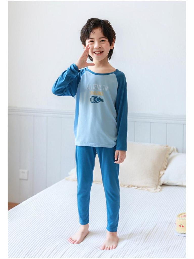 Wiosenno-letni bawełniany zestaw piżamy dla dziewczynek klasy A: Uroczy, Domowy Strój z Okrągłym Dekoltem dla Średniego Dziecka - Jesienne Spodnie w Zestawie