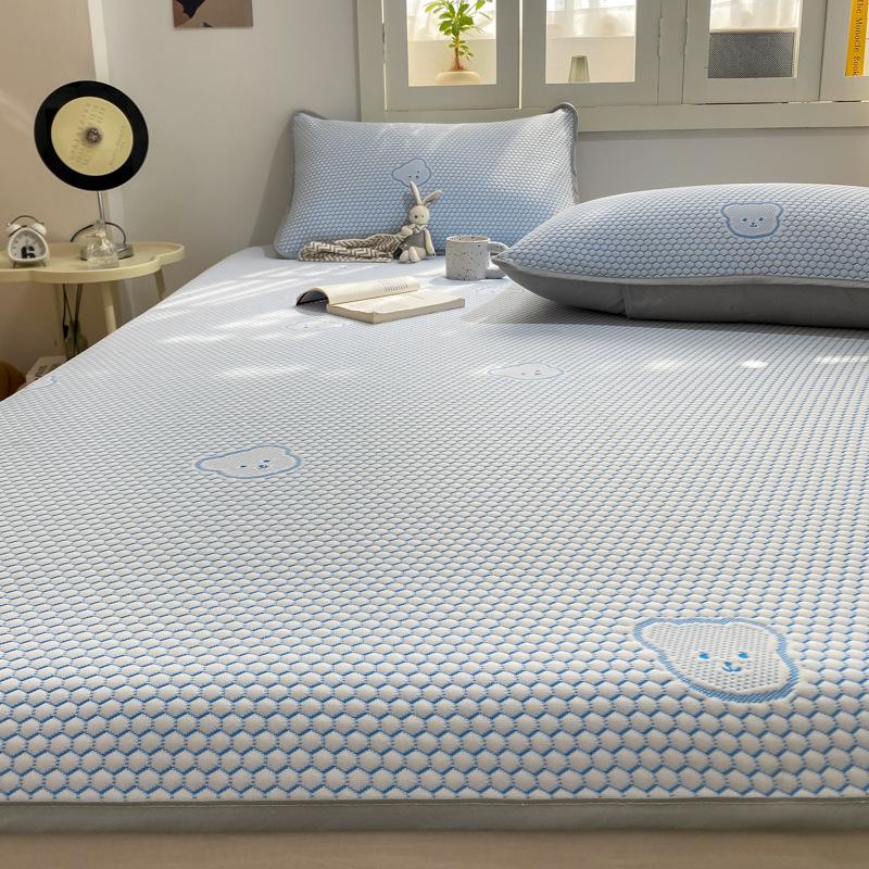 Summer Natural Latex Cooling Pad Mat Cool Cartoon Bear Printing Silk pad Foldable Sheet Air Conditioning Soft Pad Home Textile