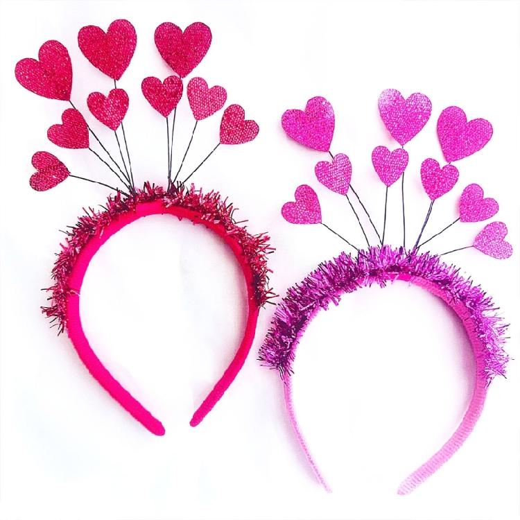 Carnivals Headband Party Hair Holder with Tinsel Heart Rose Red/ Red for Woman