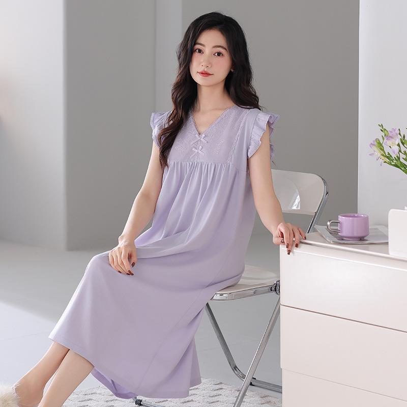 Pajamas women's summer cotton short sleeves 1011 new simple and high-end pregnant women can wear loose loungewear dresses