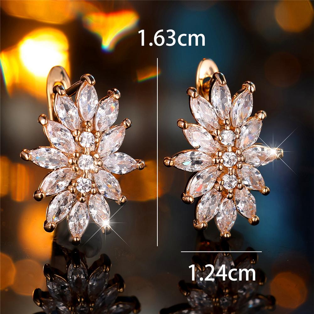 1 Pairs Fashion White Zircon Flowers Hoop Earrings Luxury Golden Color Wedding Jewelry Gifts